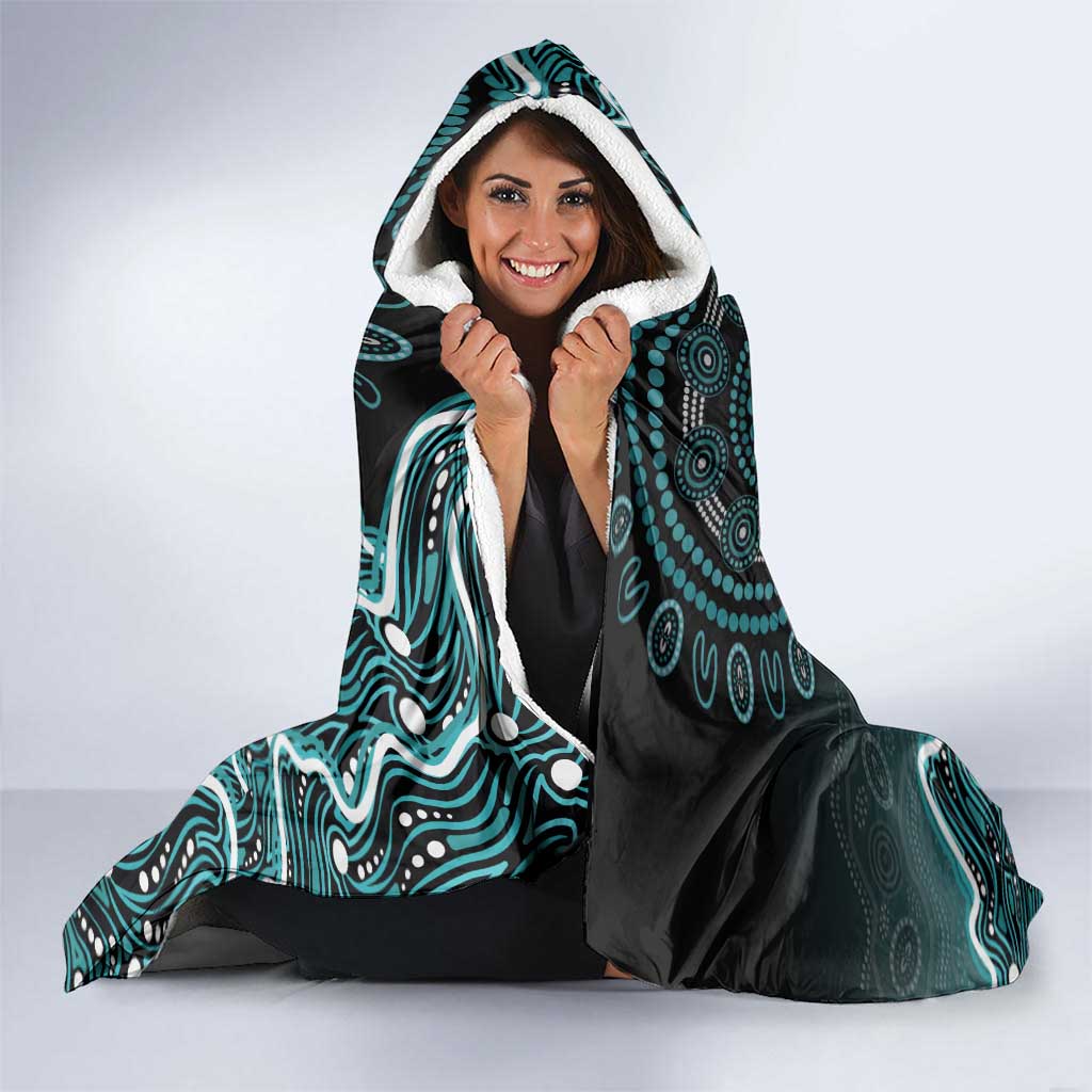 Brisbane Heat Cricket Mascot Hooded Blanket Aboriginal Dot Art Cyan And Black Tribal Pattern