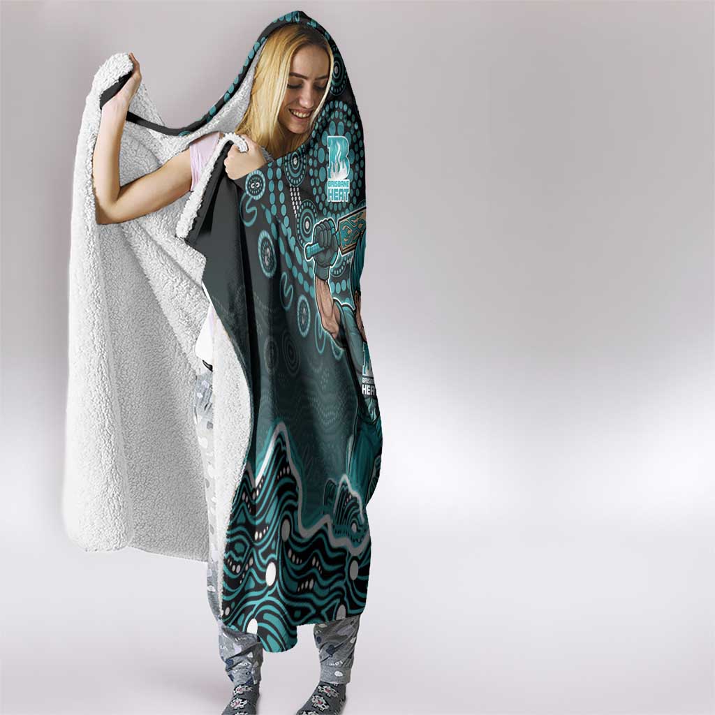 Brisbane Heat Cricket Mascot Hooded Blanket Aboriginal Dot Art Cyan And Black Tribal Pattern