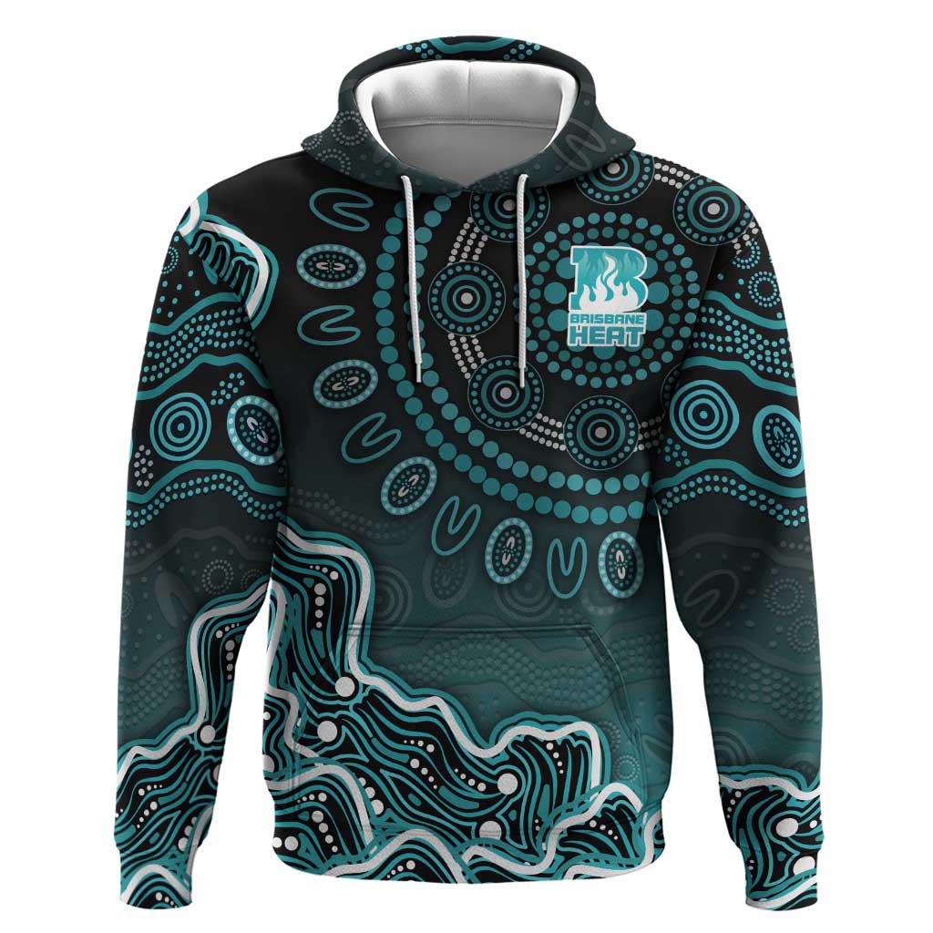 Brisbane Heat Cricket Mascot Hoodie Aboriginal Dot Art Cyan And Black Tribal Pattern
