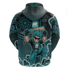 Brisbane Heat Cricket Mascot Hoodie Aboriginal Dot Art Cyan And Black Tribal Pattern