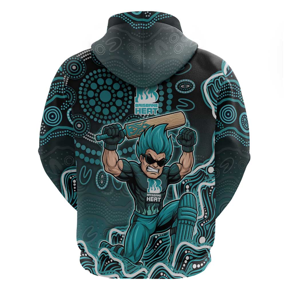 Brisbane Heat Cricket Mascot Hoodie Aboriginal Dot Art Cyan And Black Tribal Pattern