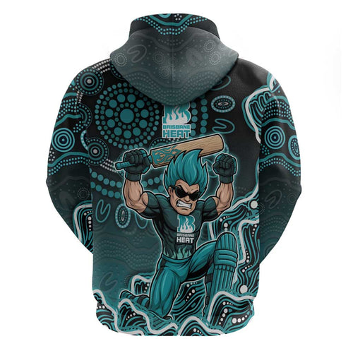 Brisbane Heat Cricket Mascot Hoodie Aboriginal Dot Art Cyan And Black Tribal Pattern