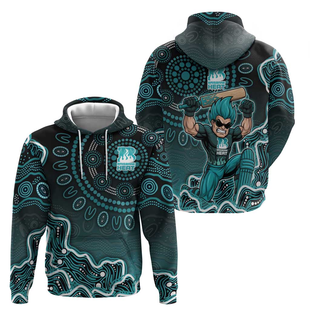 Brisbane Heat Cricket Mascot Hoodie Aboriginal Dot Art Cyan And Black Tribal Pattern