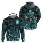 Brisbane Heat Cricket Mascot Hoodie Aboriginal Dot Art Cyan And Black Tribal Pattern