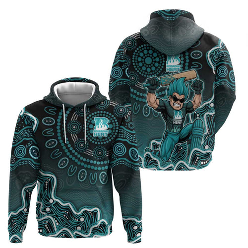 Brisbane Heat Cricket Mascot Hoodie Aboriginal Dot Art Cyan And Black Tribal Pattern