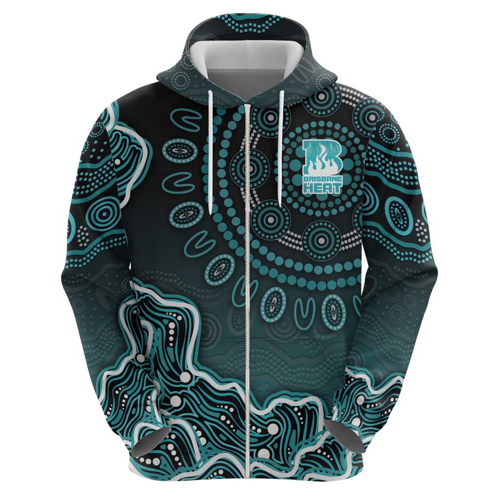 Brisbane Heat Cricket Mascot Hoodie Aboriginal Dot Art Cyan And Black Tribal Pattern