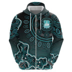 Brisbane Heat Cricket Mascot Hoodie Aboriginal Dot Art Cyan And Black Tribal Pattern