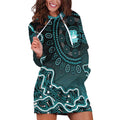 Brisbane Heat Cricket Mascot Hoodie Dress Aboriginal Dot Art Cyan And Black Tribal Pattern