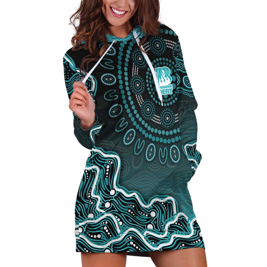 Brisbane Heat Cricket Mascot Hoodie Dress Aboriginal Dot Art Cyan And Black Tribal Pattern