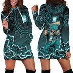 Brisbane Heat Cricket Mascot Hoodie Dress Aboriginal Dot Art Cyan And Black Tribal Pattern