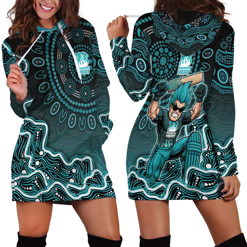 Brisbane Heat Cricket Mascot Hoodie Dress Aboriginal Dot Art Cyan And Black Tribal Pattern