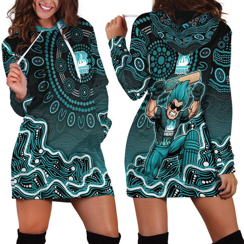 Brisbane Heat Cricket Mascot Hoodie Dress Aboriginal Dot Art Cyan And Black Tribal Pattern
