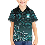 Brisbane Heat Cricket Mascot Kid Hawaiian Shirt Aboriginal Dot Art Cyan And Black Tribal Pattern