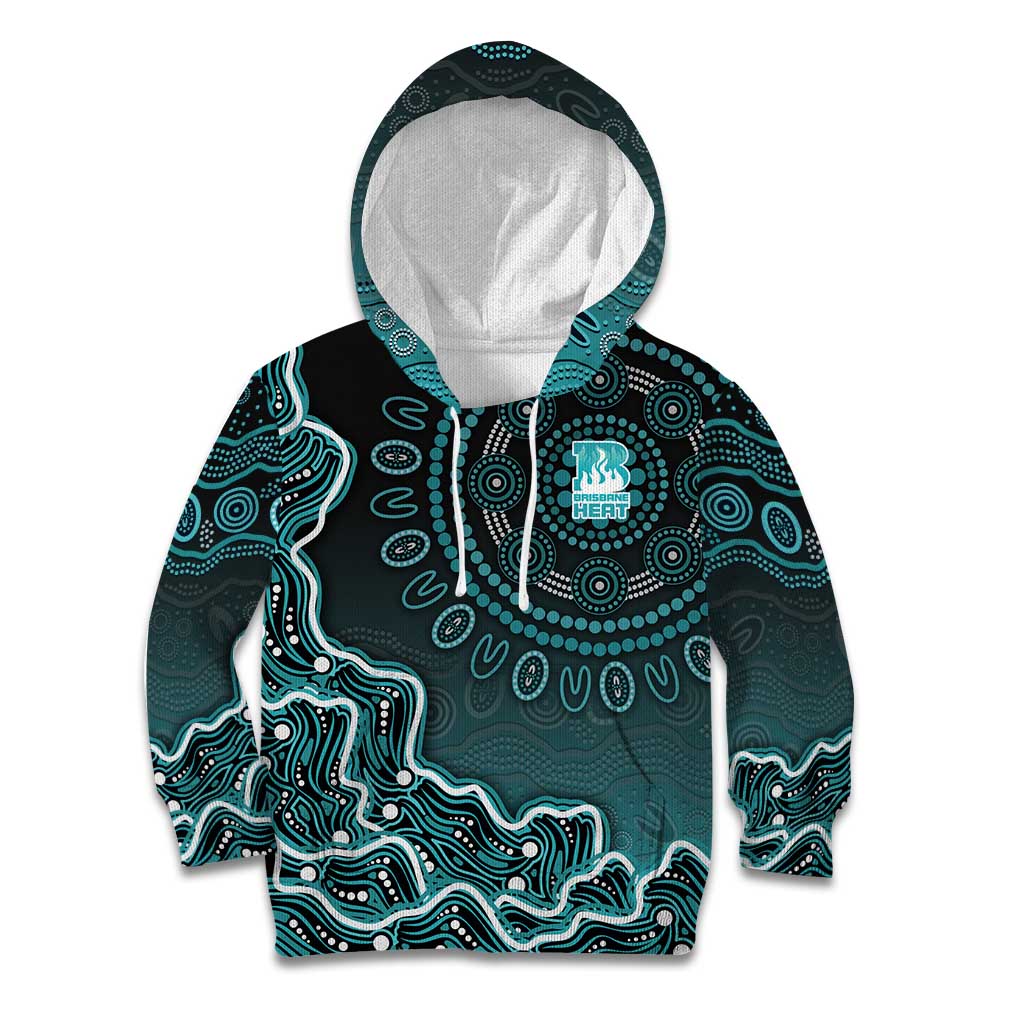 Brisbane Heat Cricket Mascot Kid Hoodie Aboriginal Dot Art Cyan And Black Tribal Pattern