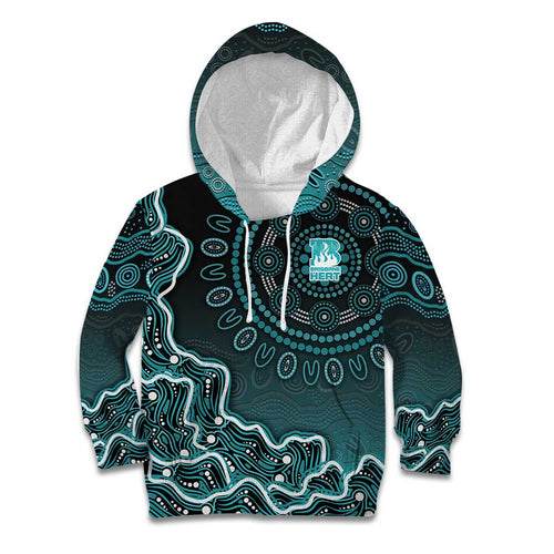 Brisbane Heat Cricket Mascot Kid Hoodie Aboriginal Dot Art Cyan And Black Tribal Pattern
