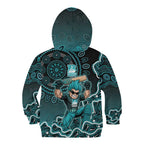 Brisbane Heat Cricket Mascot Kid Hoodie Aboriginal Dot Art Cyan And Black Tribal Pattern