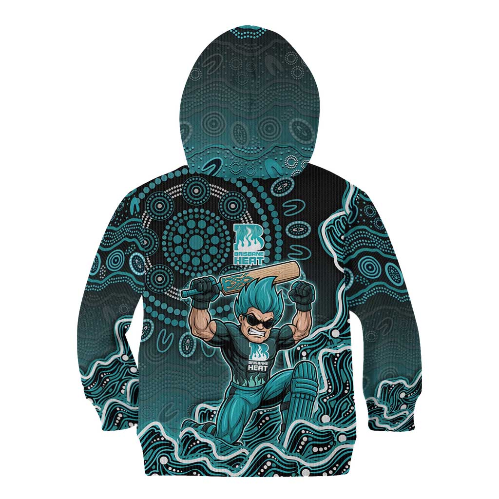 Brisbane Heat Cricket Mascot Kid Hoodie Aboriginal Dot Art Cyan And Black Tribal Pattern