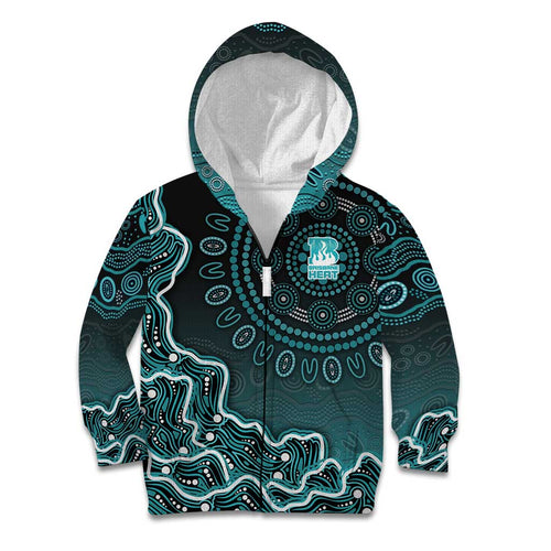 Brisbane Heat Cricket Mascot Kid Hoodie Aboriginal Dot Art Cyan And Black Tribal Pattern