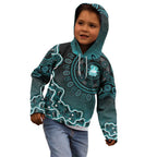 Brisbane Heat Cricket Mascot Kid Hoodie Aboriginal Dot Art Cyan And Black Tribal Pattern