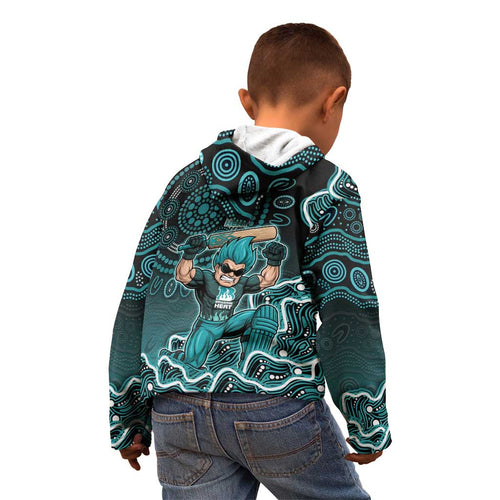 Brisbane Heat Cricket Mascot Kid Hoodie Aboriginal Dot Art Cyan And Black Tribal Pattern