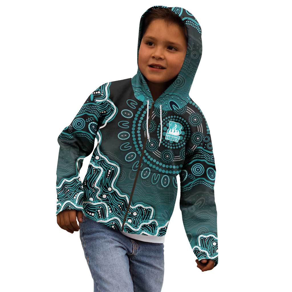 Brisbane Heat Cricket Mascot Kid Hoodie Aboriginal Dot Art Cyan And Black Tribal Pattern