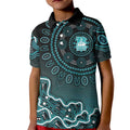 Brisbane Heat Cricket Mascot Kid Polo Shirt Aboriginal Dot Art Cyan And Black Tribal Pattern