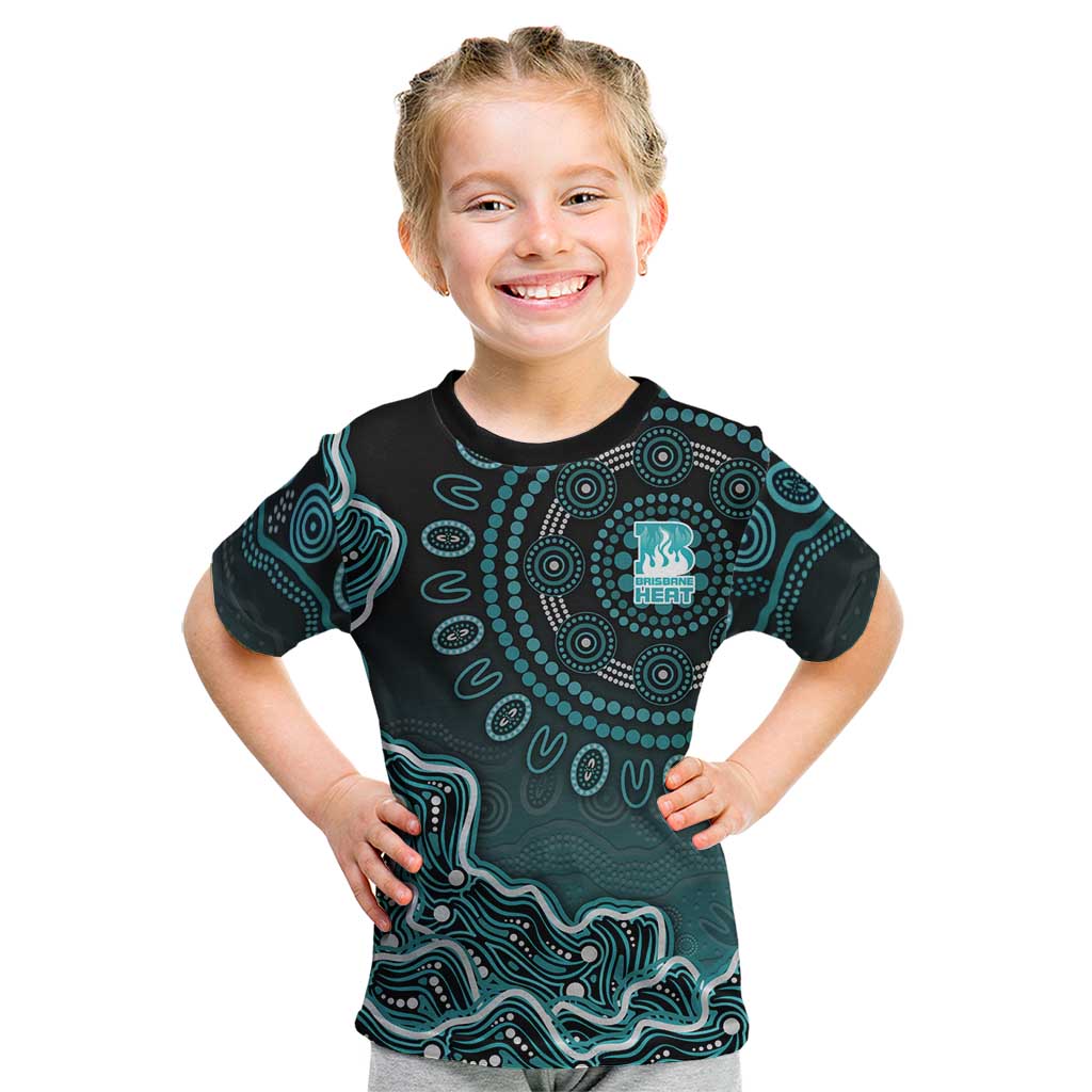 Brisbane Heat Cricket Mascot Kid T Shirt Aboriginal Dot Art Cyan And Black Tribal Pattern
