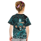 Brisbane Heat Cricket Mascot Kid T Shirt Aboriginal Dot Art Cyan And Black Tribal Pattern