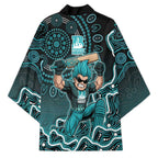 Brisbane Heat Cricket Mascot Kimono Aboriginal Dot Art Cyan And Black Tribal Pattern