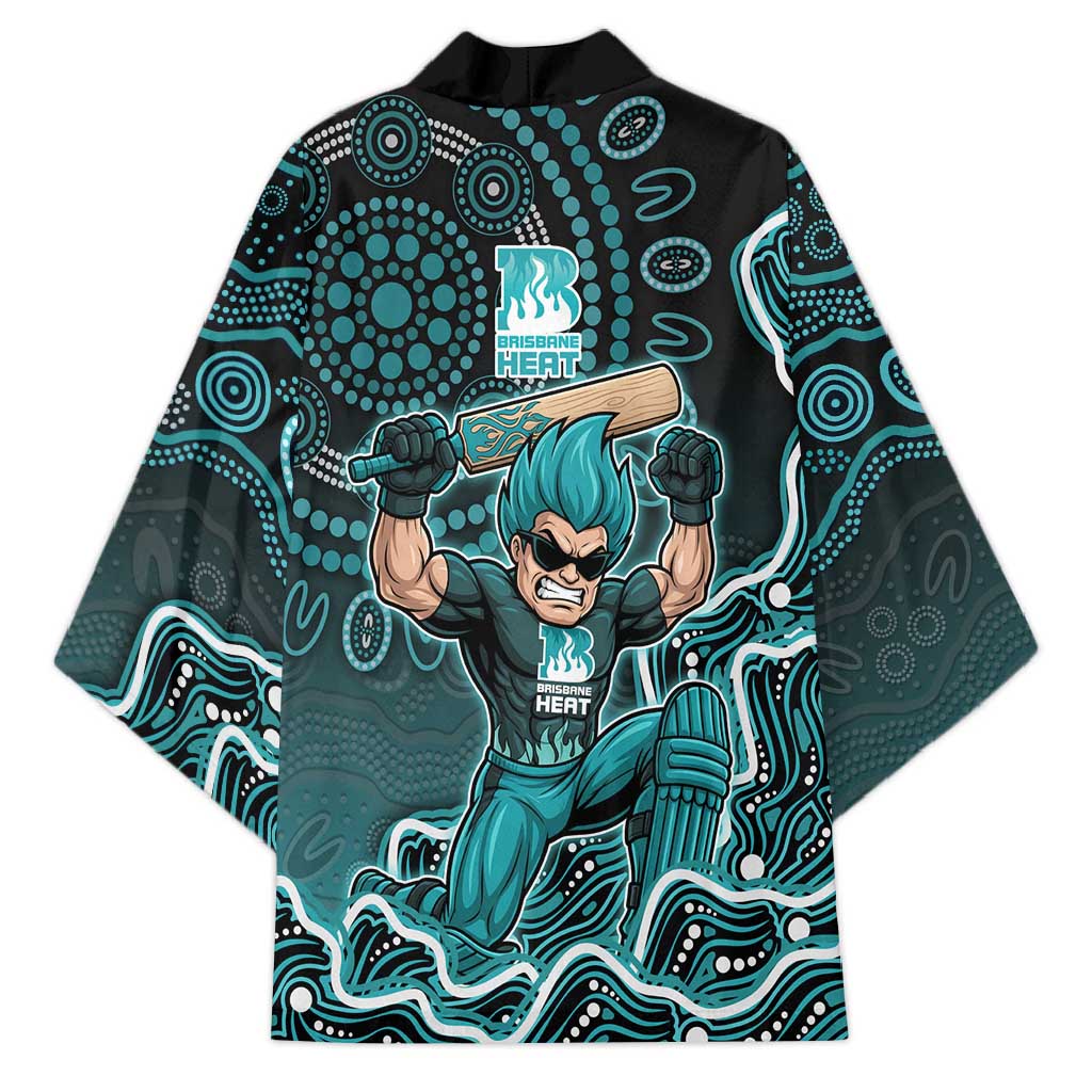 Brisbane Heat Cricket Mascot Kimono Aboriginal Dot Art Cyan And Black Tribal Pattern