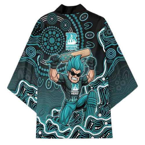 Brisbane Heat Cricket Mascot Kimono Aboriginal Dot Art Cyan And Black Tribal Pattern