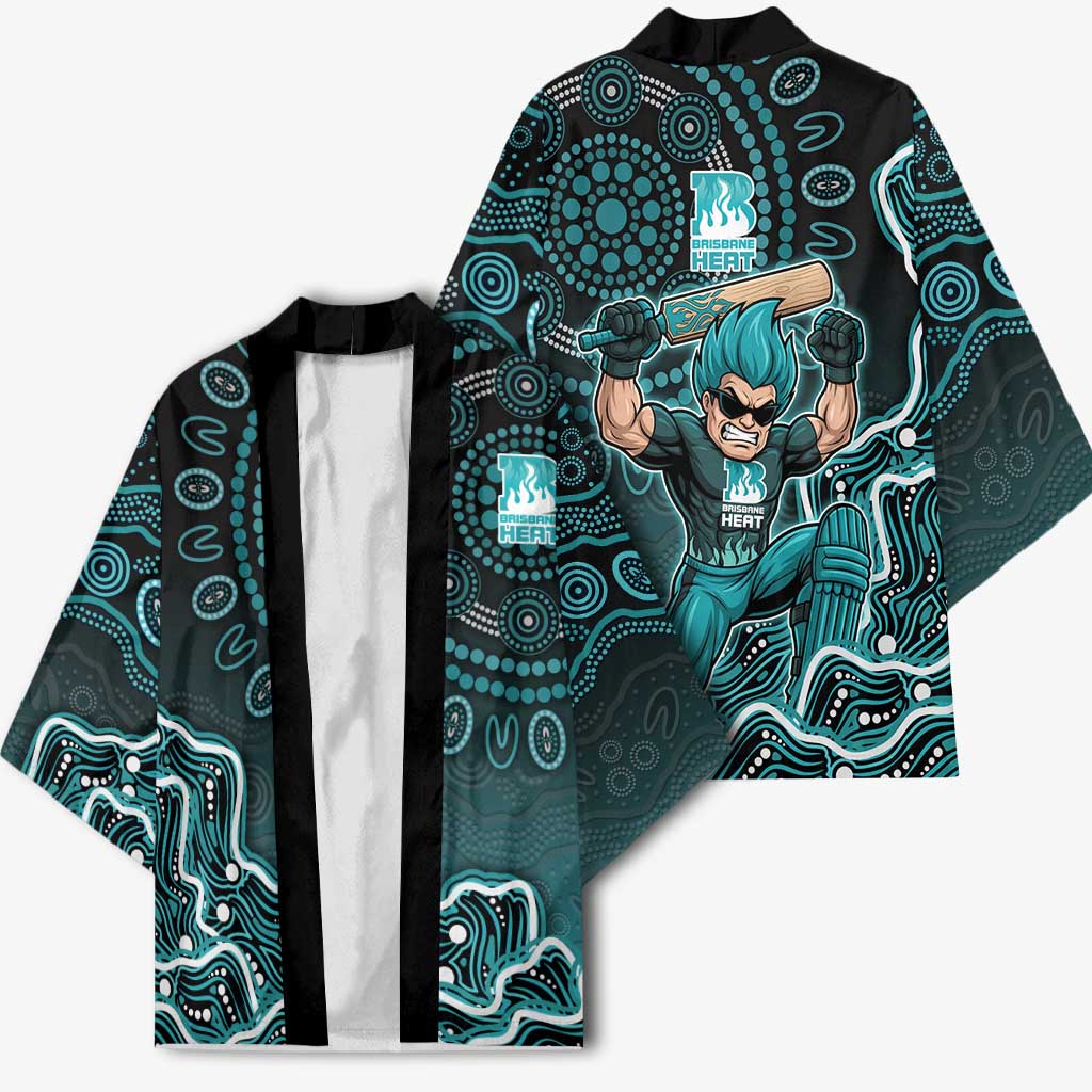 Brisbane Heat Cricket Mascot Kimono Aboriginal Dot Art Cyan And Black Tribal Pattern