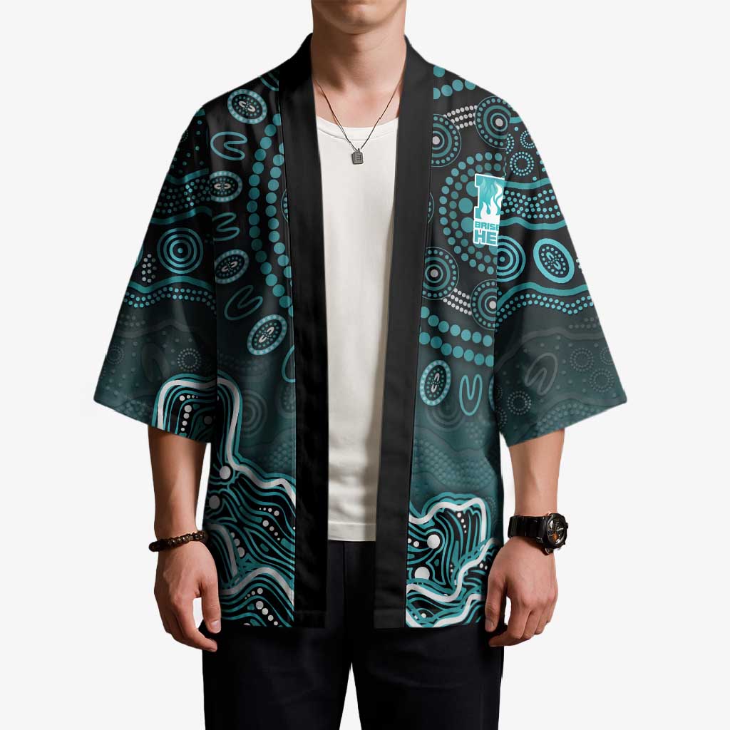 Brisbane Heat Cricket Mascot Kimono Aboriginal Dot Art Cyan And Black Tribal Pattern