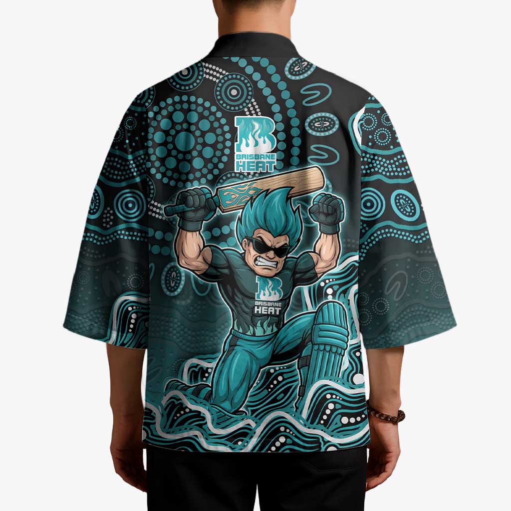 Brisbane Heat Cricket Mascot Kimono Aboriginal Dot Art Cyan And Black Tribal Pattern