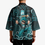 Brisbane Heat Cricket Mascot Kimono Aboriginal Dot Art Cyan And Black Tribal Pattern