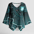 Brisbane Heat Cricket Mascot Kimono Sleeve Blouse Aboriginal Dot Art Cyan And Black Tribal Pattern