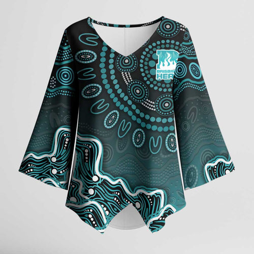 Brisbane Heat Cricket Mascot Kimono Sleeve Blouse Aboriginal Dot Art Cyan And Black Tribal Pattern