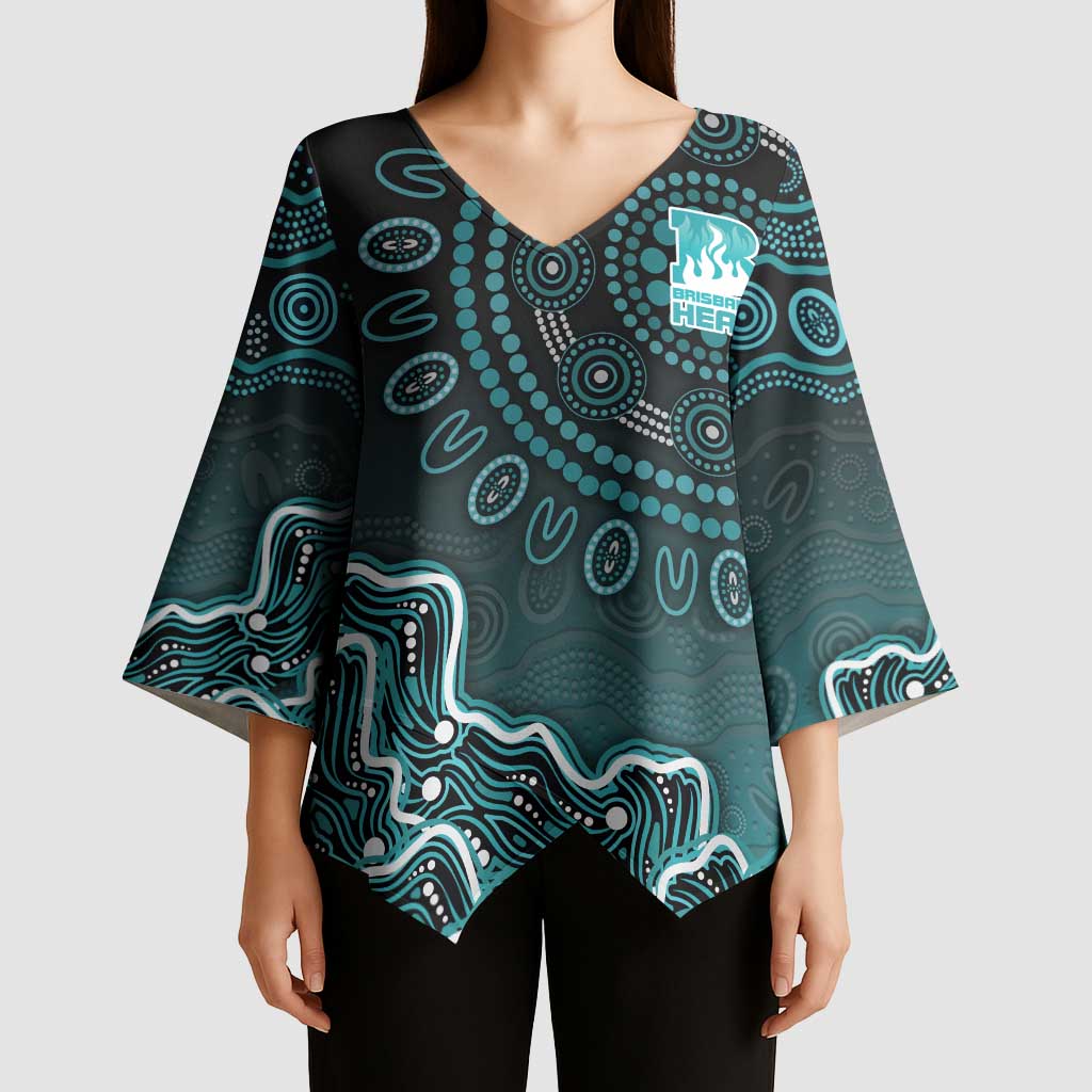 Brisbane Heat Cricket Mascot Kimono Sleeve Blouse Aboriginal Dot Art Cyan And Black Tribal Pattern