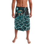 Brisbane Heat Cricket Mascot Lavalava Aboriginal Dot Art Cyan And Black Tribal Pattern