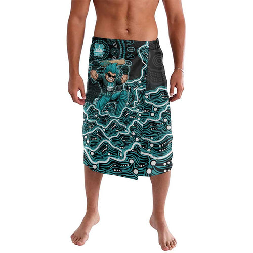 Brisbane Heat Cricket Mascot Lavalava Aboriginal Dot Art Cyan And Black Tribal Pattern