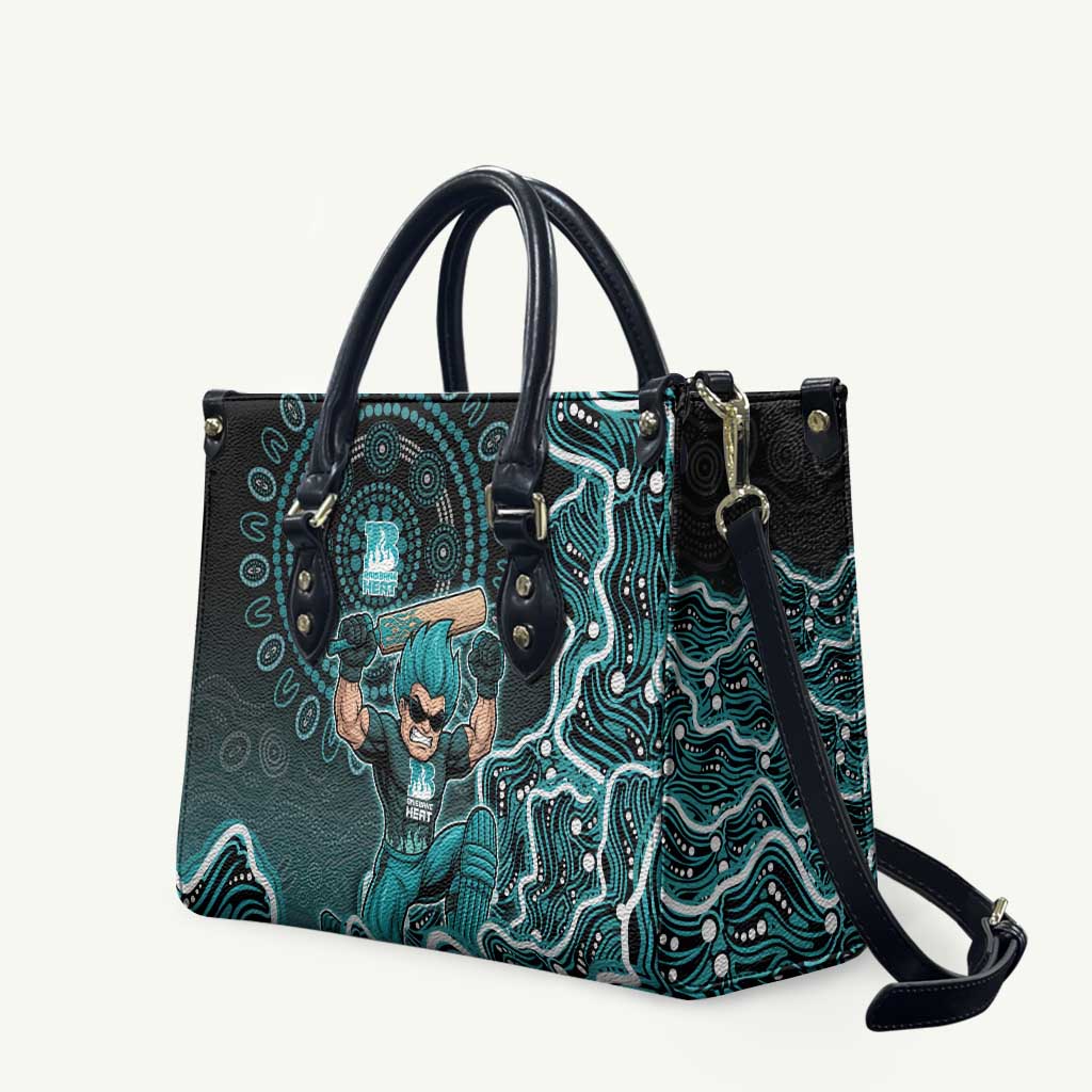 Brisbane Heat Cricket Mascot Leather Bag Aboriginal Dot Art Cyan And Black Tribal Pattern