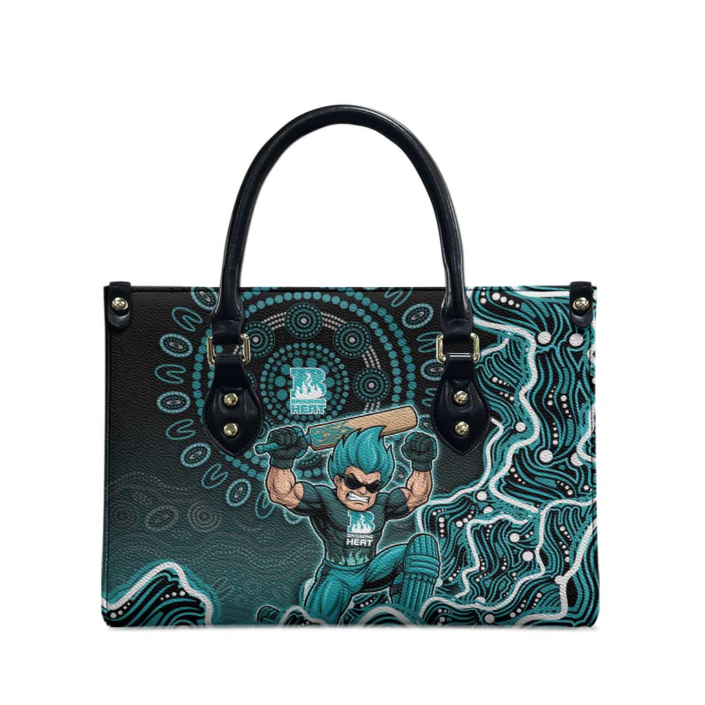 Brisbane Heat Cricket Mascot Leather Bag Aboriginal Dot Art Cyan And Black Tribal Pattern