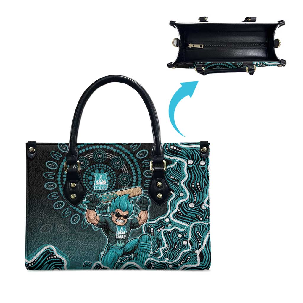 Brisbane Heat Cricket Mascot Leather Bag Aboriginal Dot Art Cyan And Black Tribal Pattern