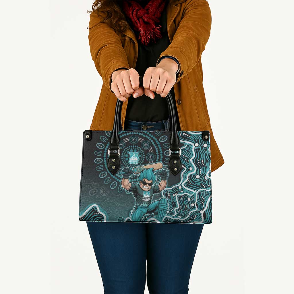 Brisbane Heat Cricket Mascot Leather Bag Aboriginal Dot Art Cyan And Black Tribal Pattern