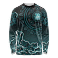 Brisbane Heat Cricket Mascot Long Sleeve Shirt Aboriginal Dot Art Cyan And Black Tribal Pattern
