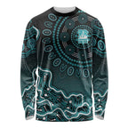 Brisbane Heat Cricket Mascot Long Sleeve Shirt Aboriginal Dot Art Cyan And Black Tribal Pattern