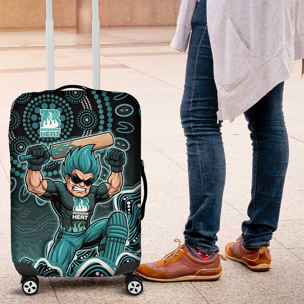 Brisbane Heat Cricket Mascot Luggage Cover Aboriginal Dot Art Cyan And Black Tribal Pattern