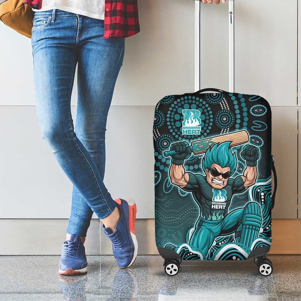 Brisbane Heat Cricket Mascot Luggage Cover Aboriginal Dot Art Cyan And Black Tribal Pattern