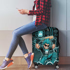 Brisbane Heat Cricket Mascot Luggage Cover Aboriginal Dot Art Cyan And Black Tribal Pattern