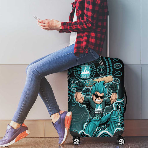 Brisbane Heat Cricket Mascot Luggage Cover Aboriginal Dot Art Cyan And Black Tribal Pattern